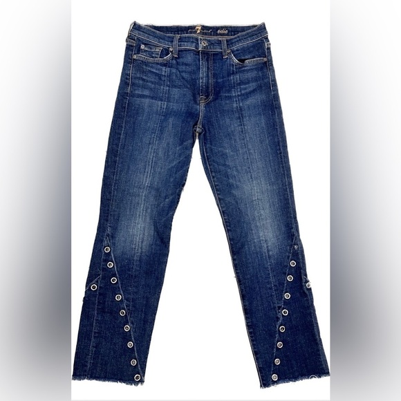 7 For All Mankind Distressed Edie Frayed Grommet Trim Distressed Jeans Size 28 - Picture 1 of 9